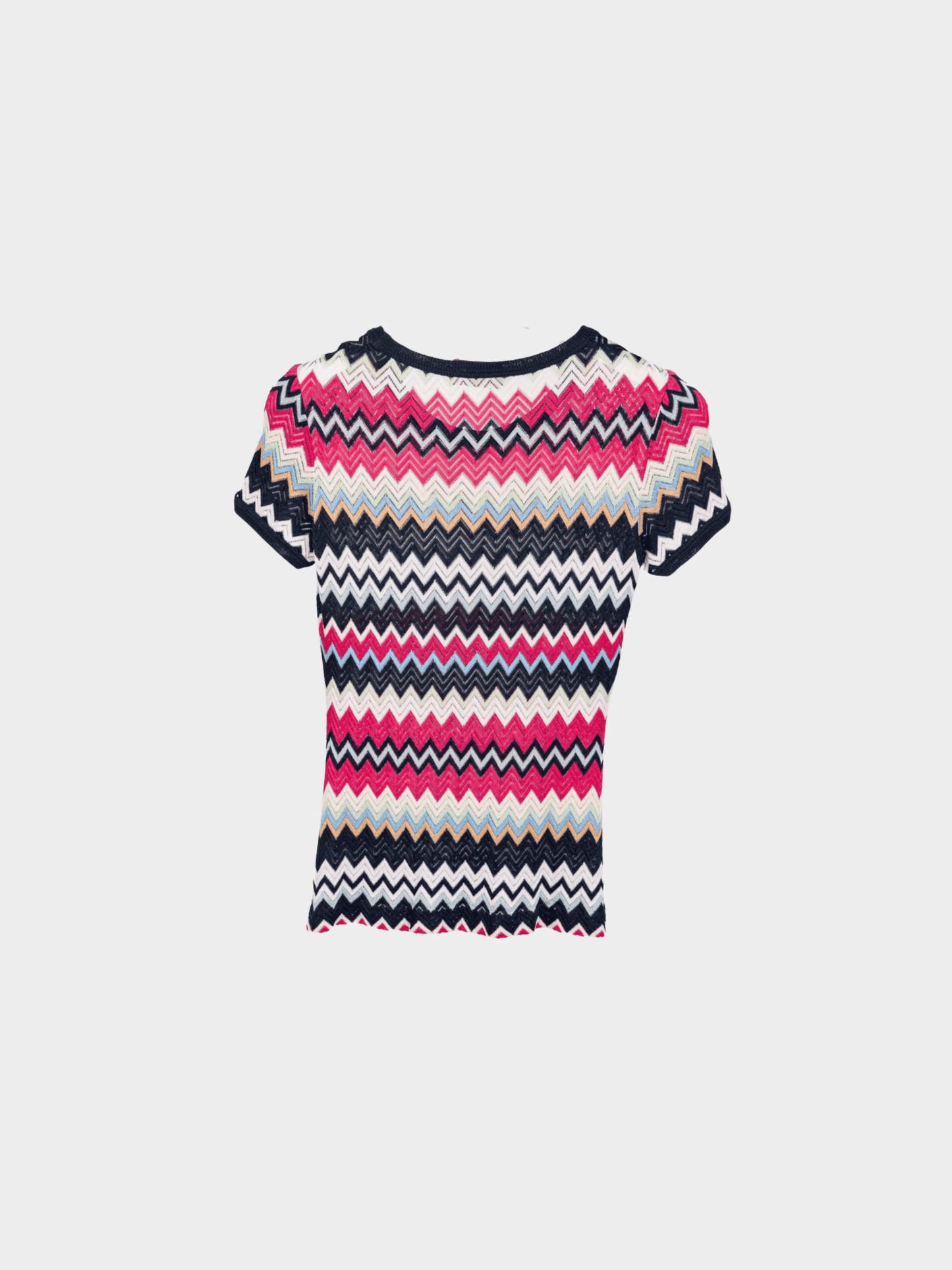 Missoni 2000s Pink and Navy Chevron Knit T-Shirt