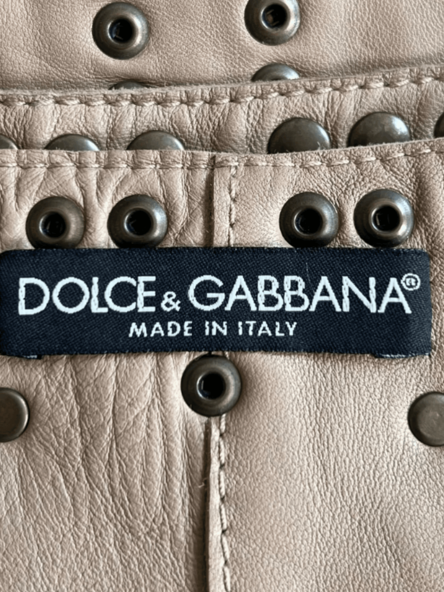 Dolce and Gabbana SS 2003 Beige Studded Leather Mini Skirt