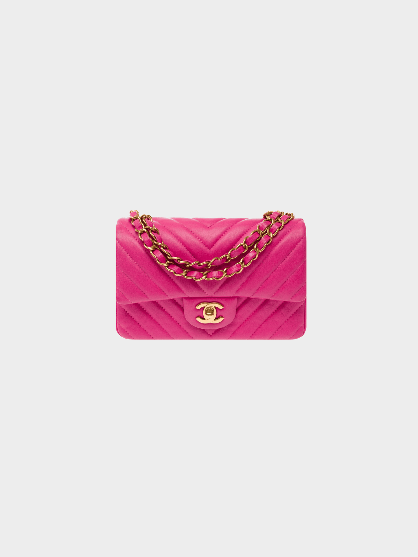 Chanel 2015-2016 Pink Mini Rectangular Classic Chevron Lambskin Single Flap Bag
