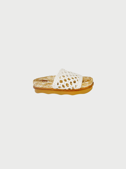 Chloé 2020s Cream Raffia Wavy Crochet Slides