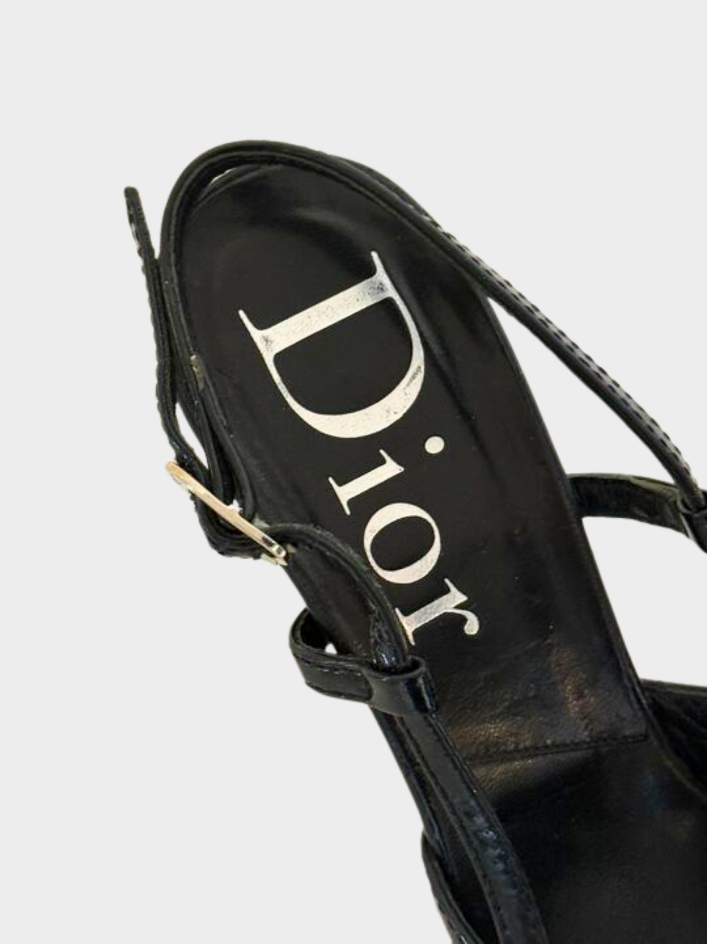 Christian Dior 2000s Black Patent Leather Gambler Dice Slingback Heels
