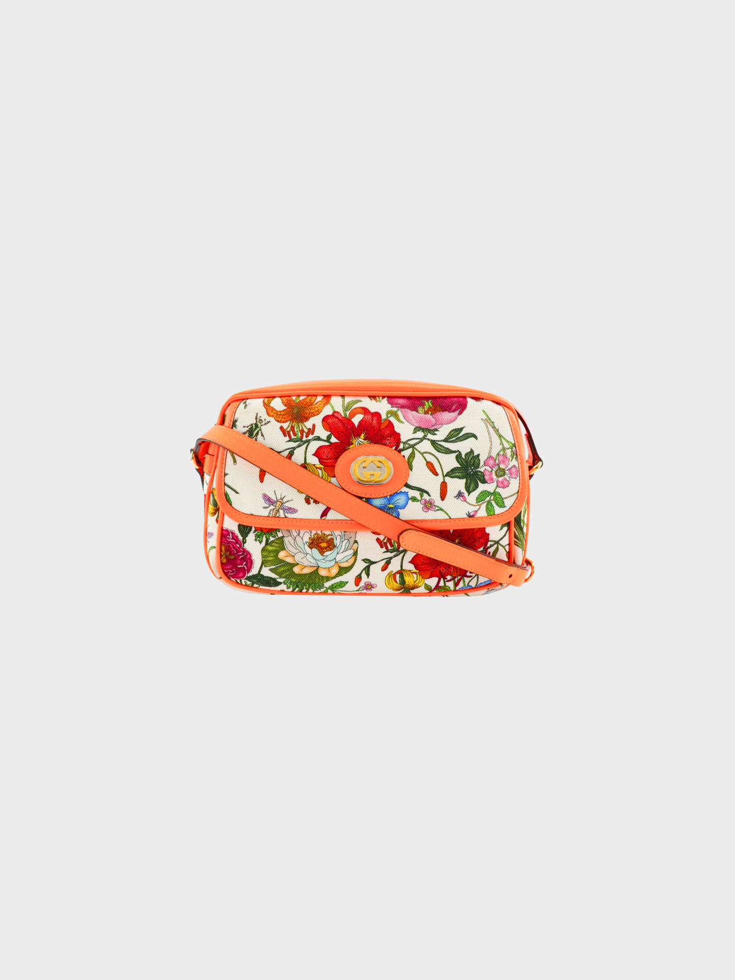 Gucci 2010s Orange GG Flora Shoulder Bag