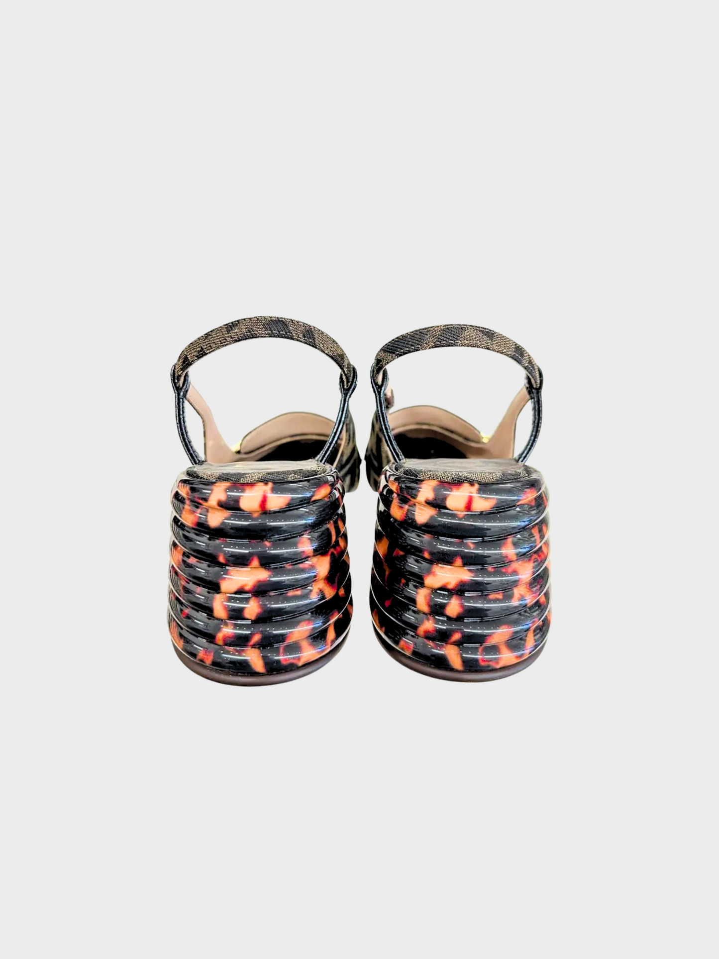 Fendi 2000s Brown Zucca Promenade Tortoise Slingback Heels