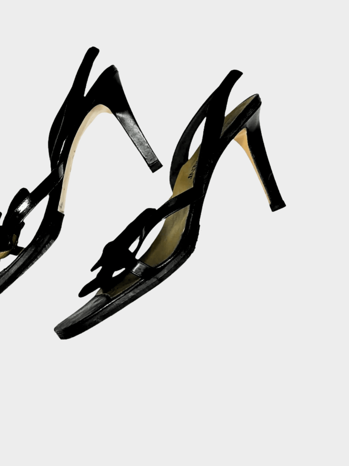 Yves Saint Laurent 2000s Black Floral Leather Sandal Heels