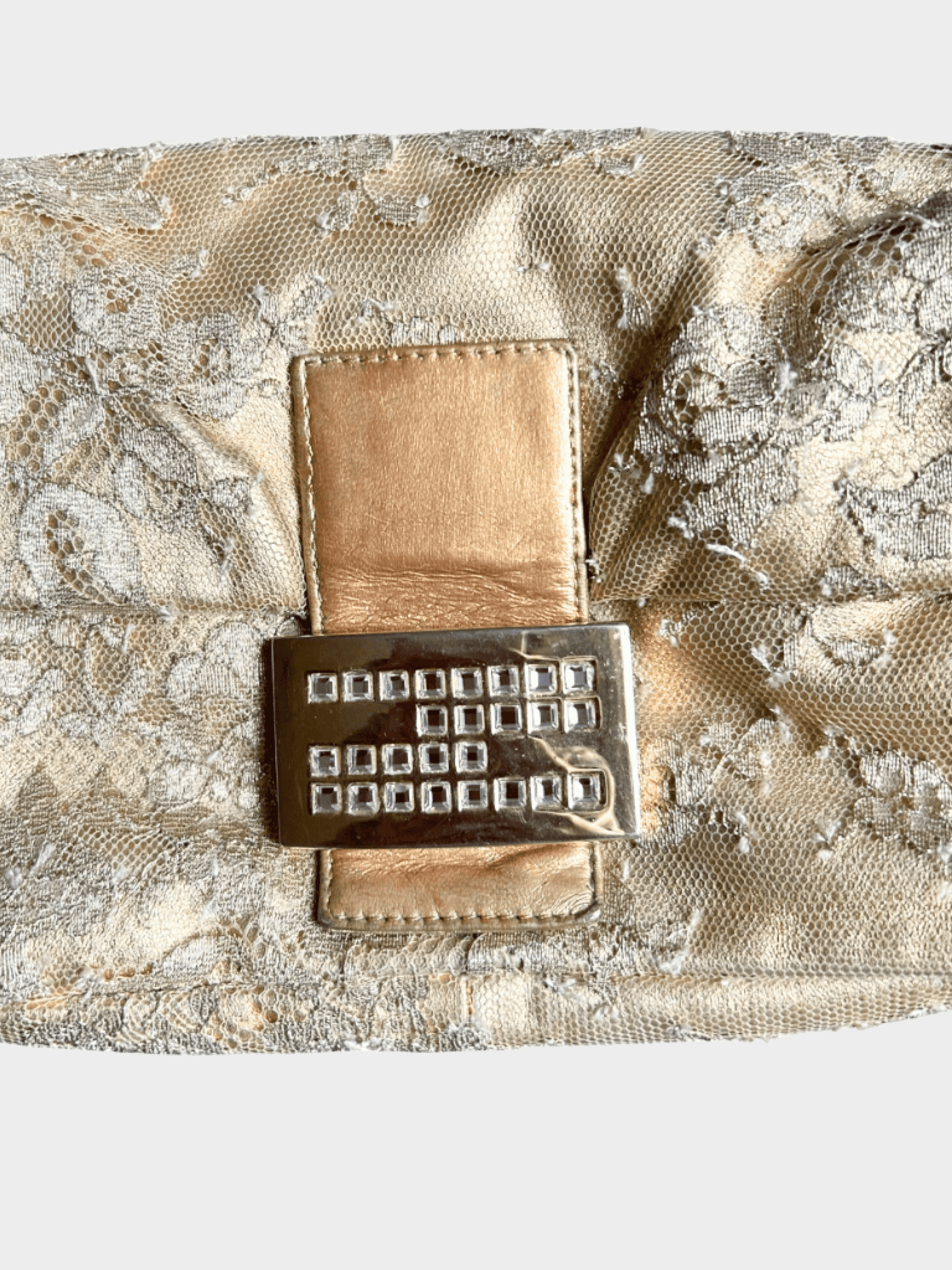 Fendi 2000s Champagne Lace Crystal Baguette Bag