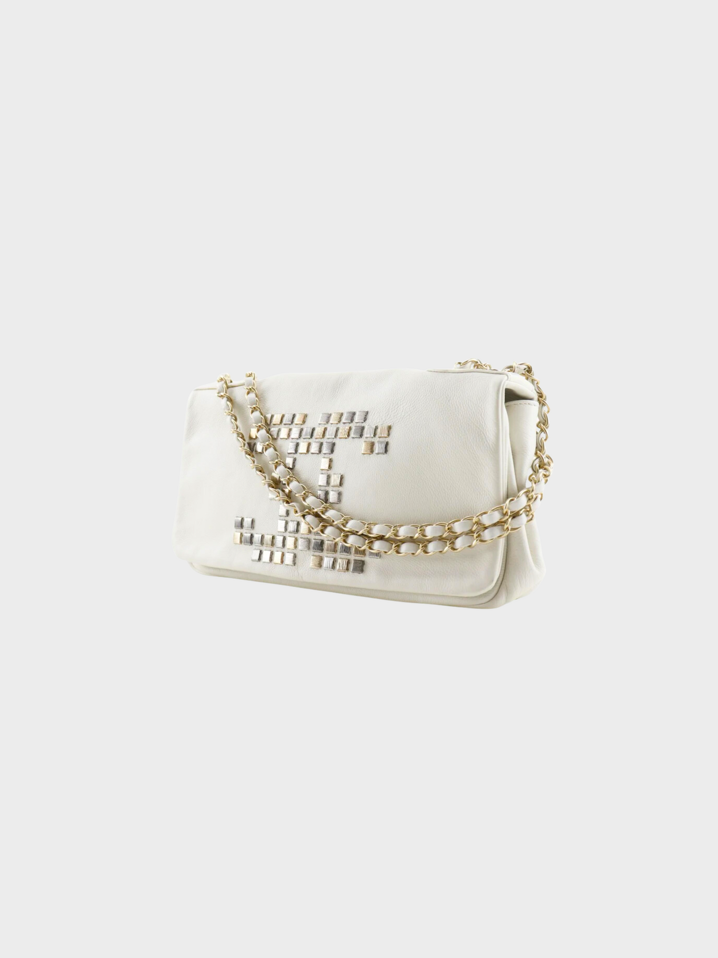 Chanel 2009 White Mosaic Metal Stud Flap Bag