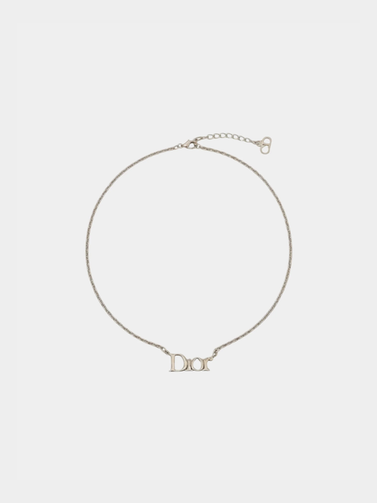 Christian Dior 2000s Silver Plated Metal Logo Chain Necklace