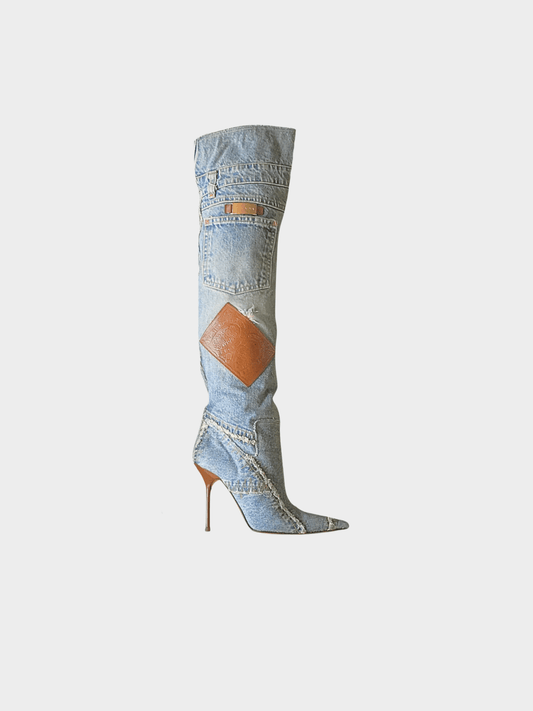 Dolce and Gabbana 2000s Blue Denim Patchwork Boots