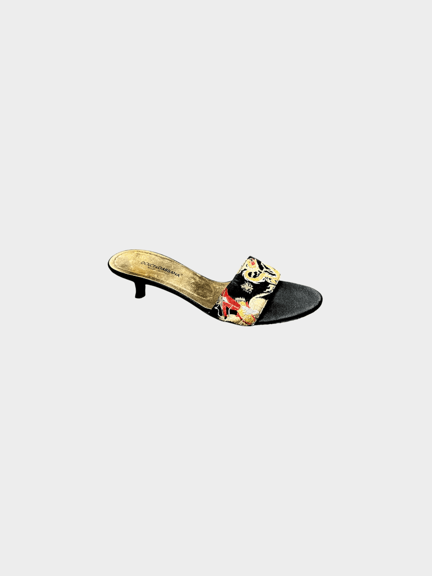 Dolce and Gabbana 2000s Black Satin Embroidered Kitten Heels