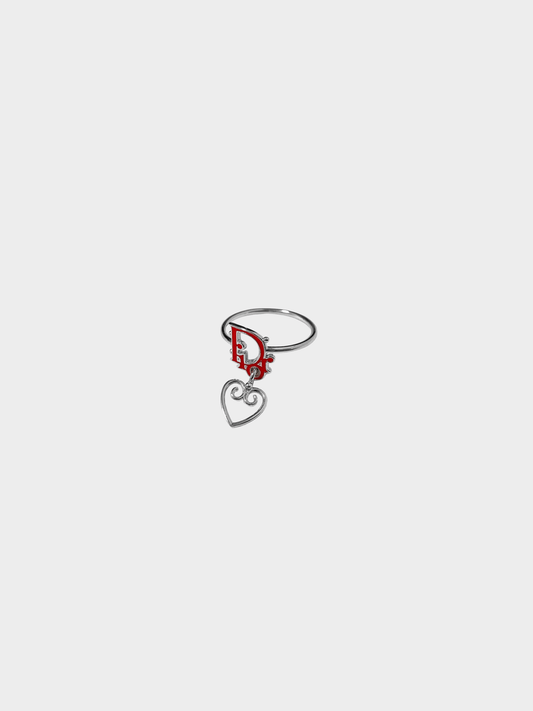 Christian Dior 2000s Red Monogram Silver Ring