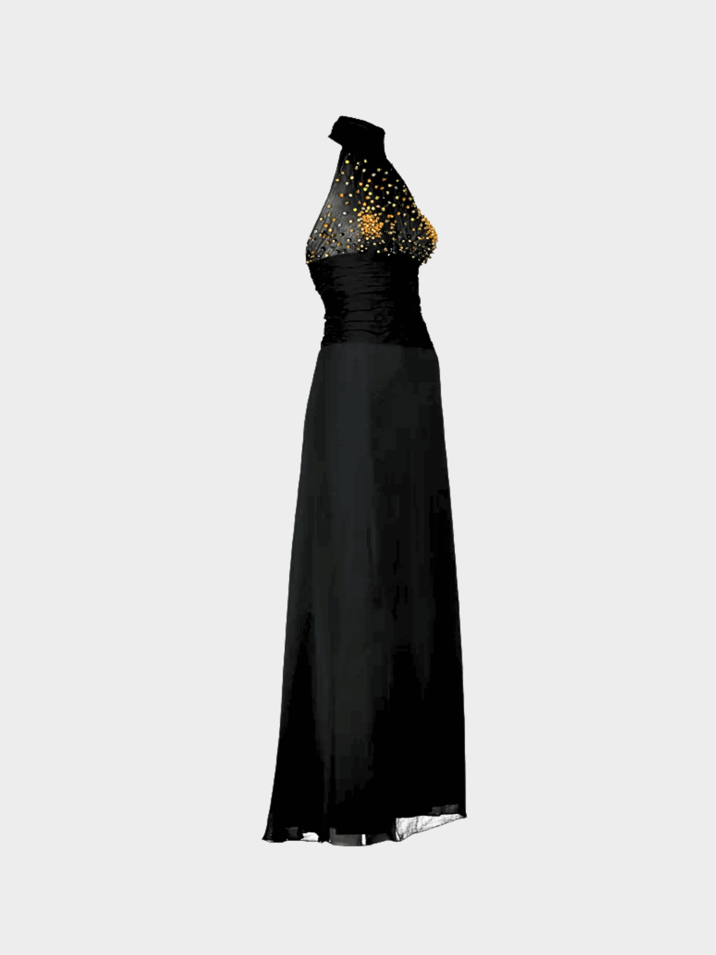 Loris Azzaro 1970s Black Embroidered Halter Dress
