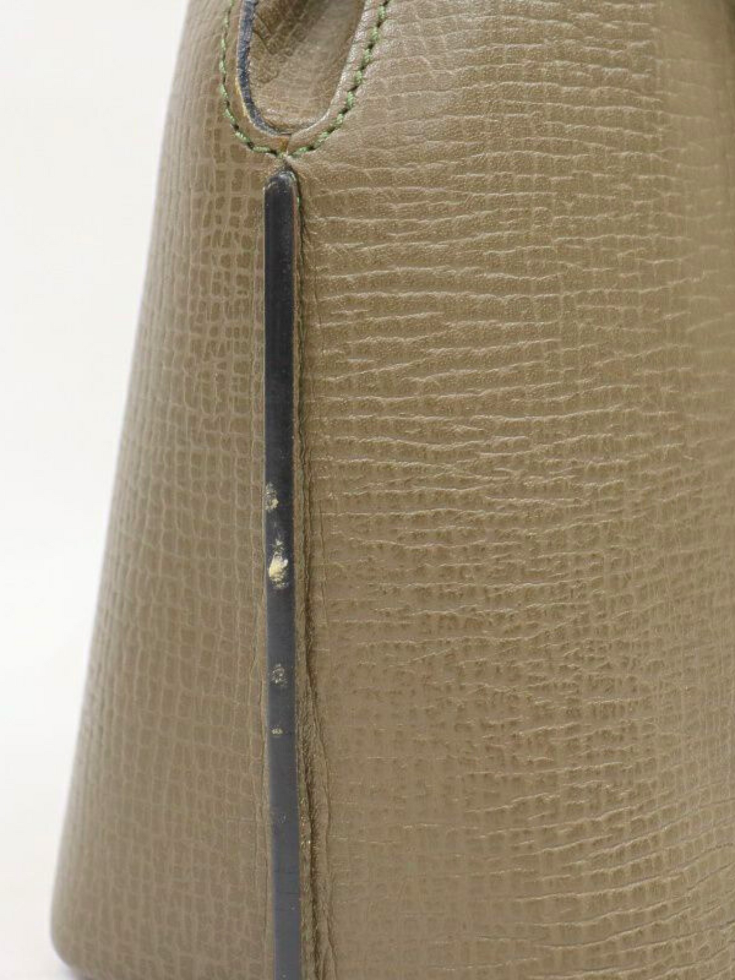 Loewe 1990s Khaki Shrink Leather Logo-Stamped Handbag
