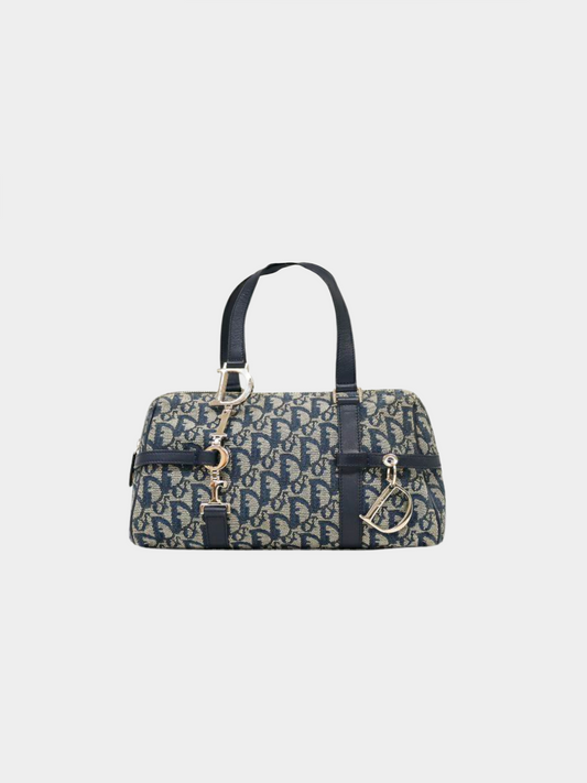 Christian Dior 2000s Navy Blue Monogram Trotter Hand Bag