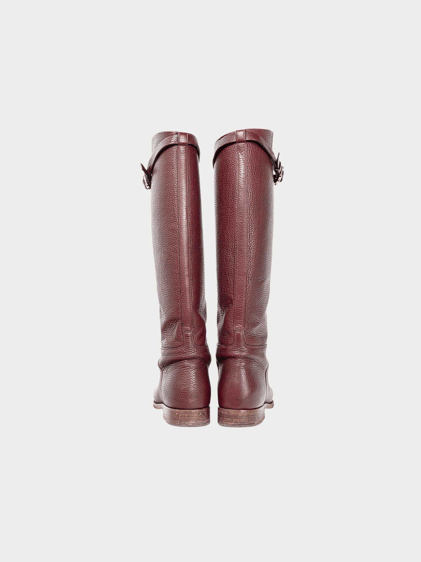 Valentino Garavani 2010s Burgundy Pebbled-Leather Rockstud-Buckle Riding Boots