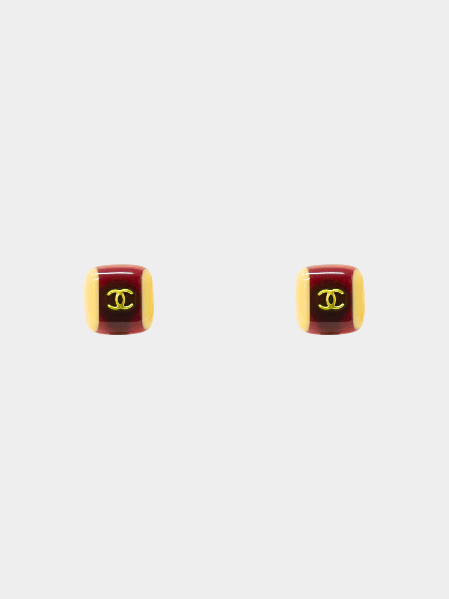 Chanel 2000s Red Square Clip-on Earrings