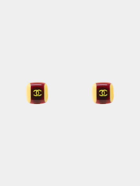 Chanel 2000s Red Square Clip-on Earrings