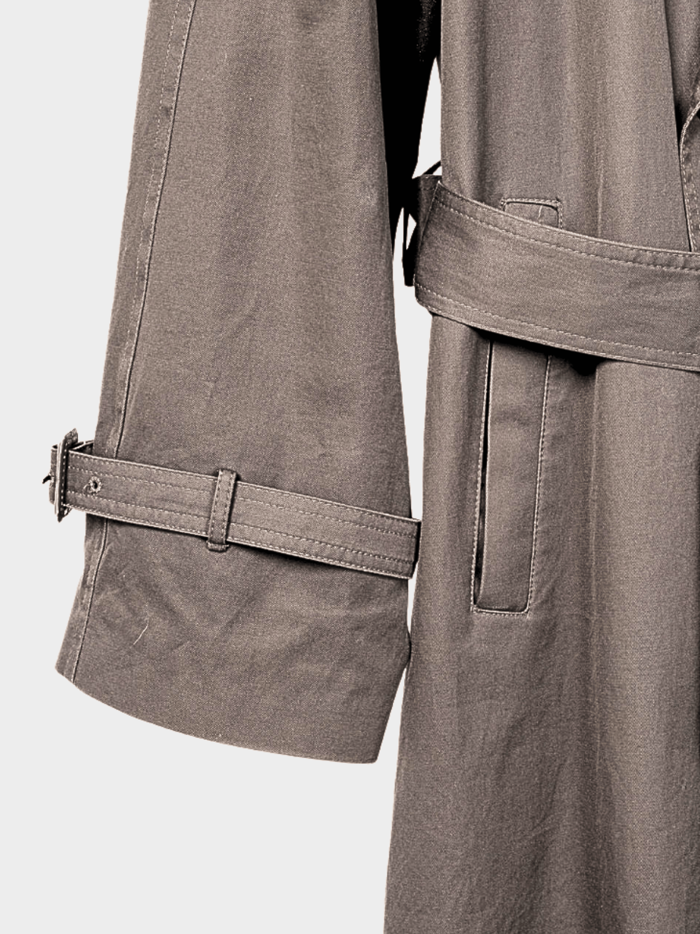 Yves Saint Laurent 2010s Grey Cotton-Twill Double-Breasted Belted Trench Coat
