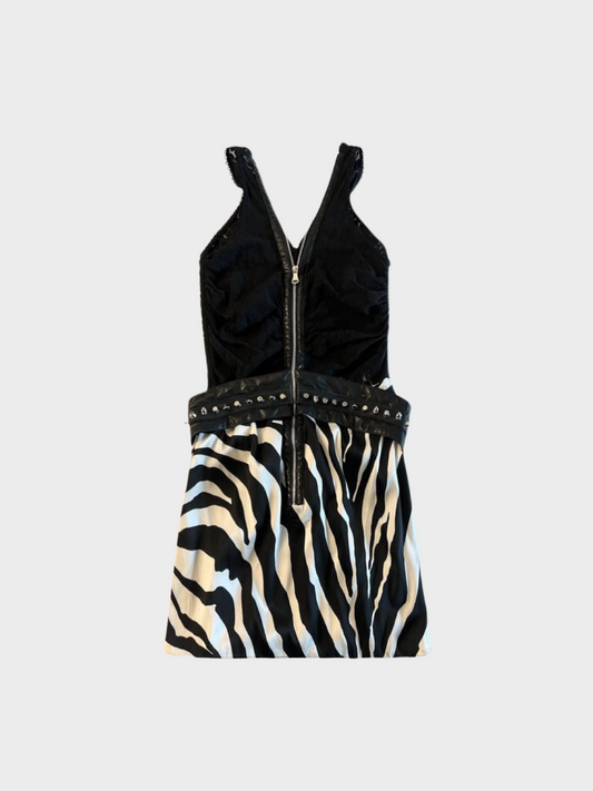 Dolce and Gabbana 2010s Black Zebra Print Lace Zip Dress