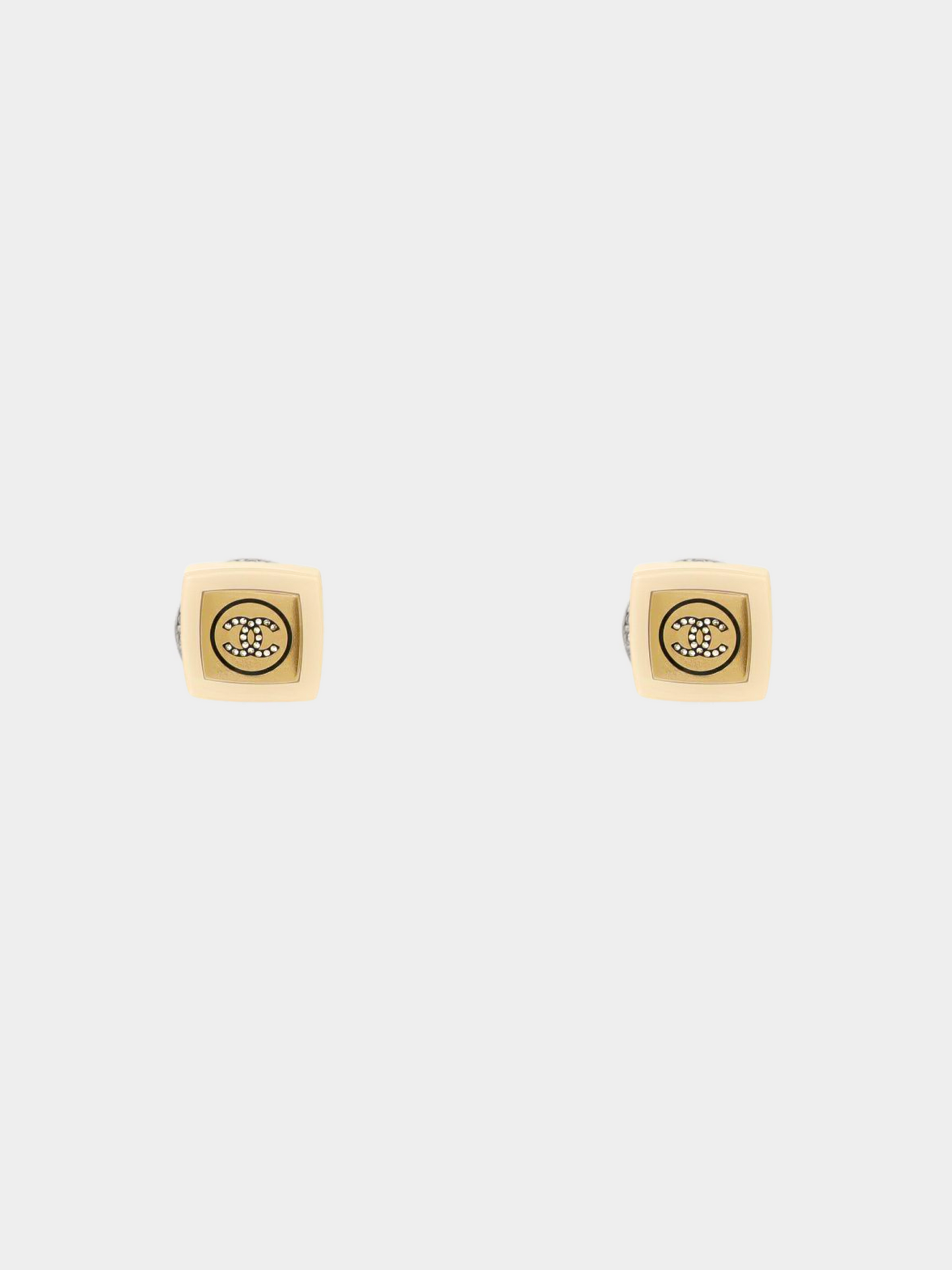 Chanel 2022 White Square CC Stud Earrings