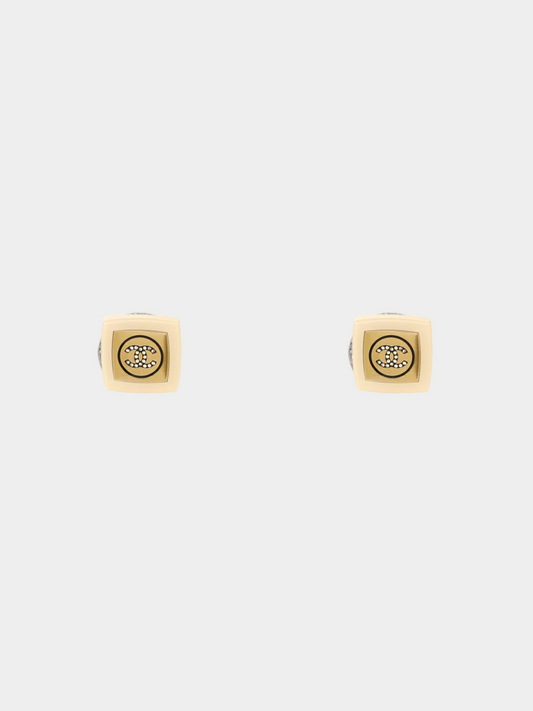 Chanel 2022 White Square CC Stud Earrings