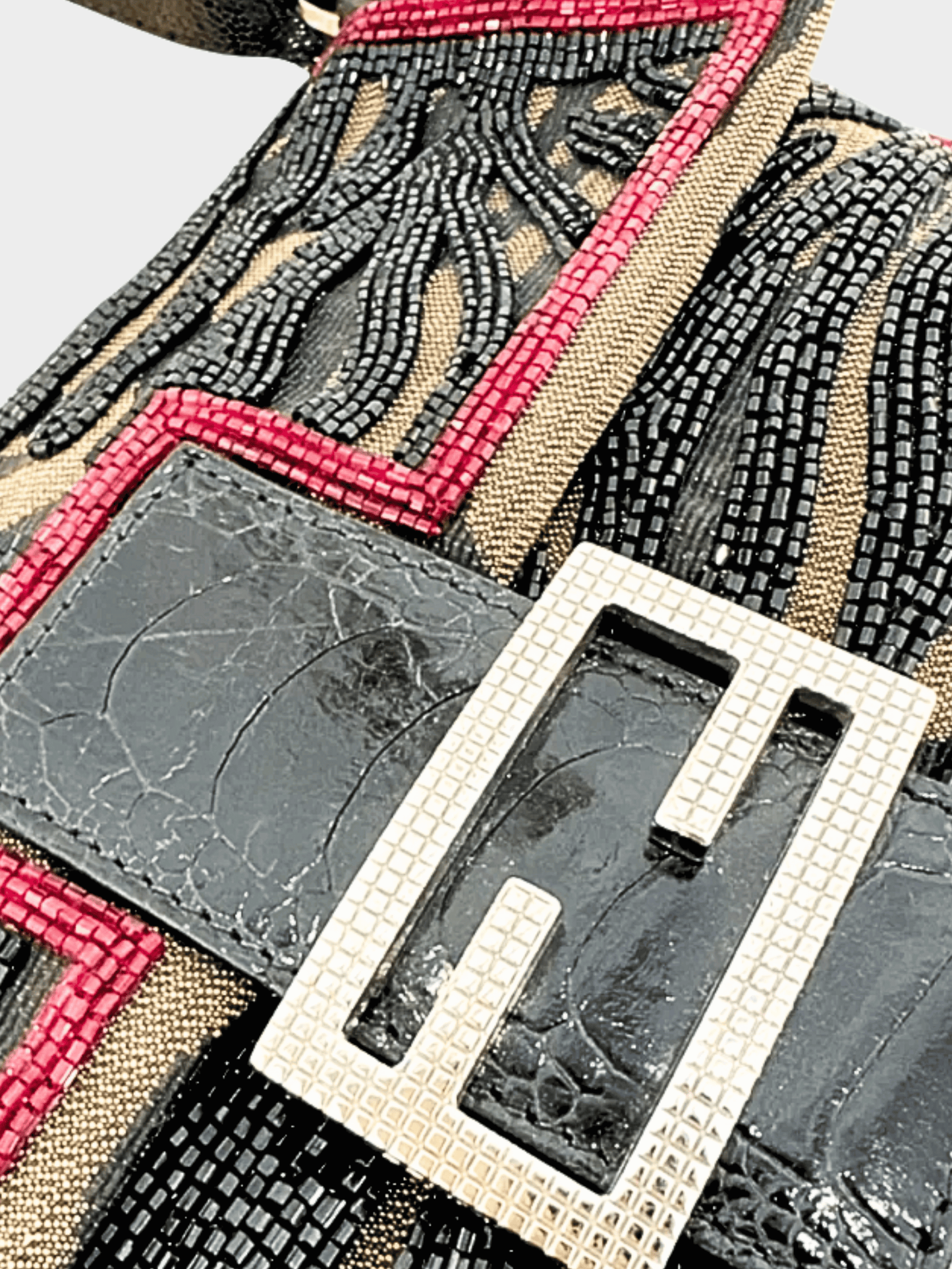 Fendi 2000s Brown Beaded Zebra Pattern Baguette Bag