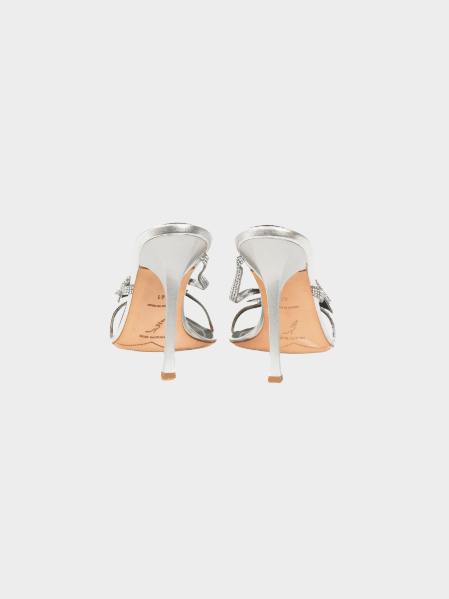 René Caovilla 2000s Silver Rhinestone Bow Mule Sandals