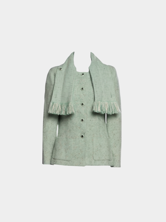 Chanel 2020s Mint Tweed Jacket with Matching Scarf
