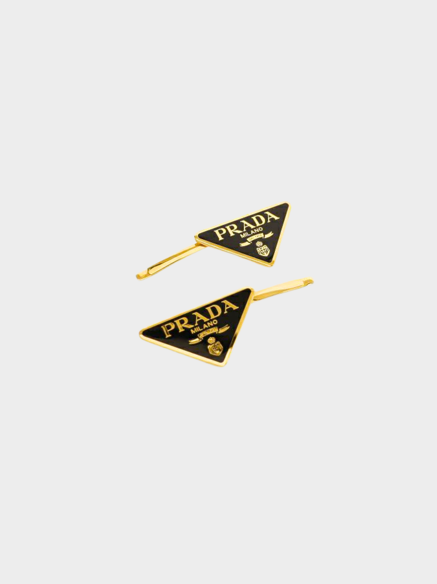 Prada 2010s Black and Gold Triangle Logo Barrette Hair Clip