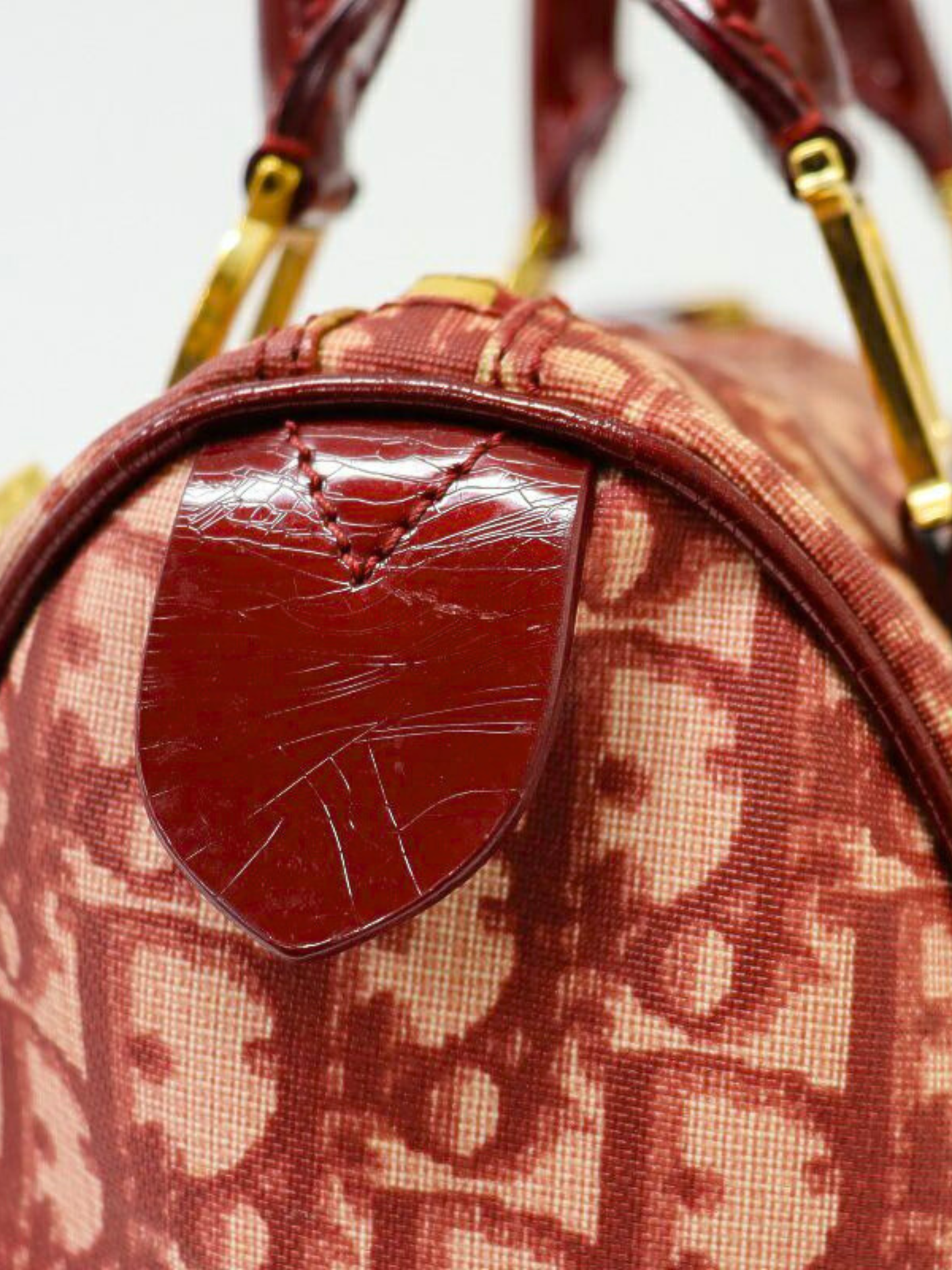 Christian Dior 2000s Red Trotter PVC Enamel Mini Boston Bag