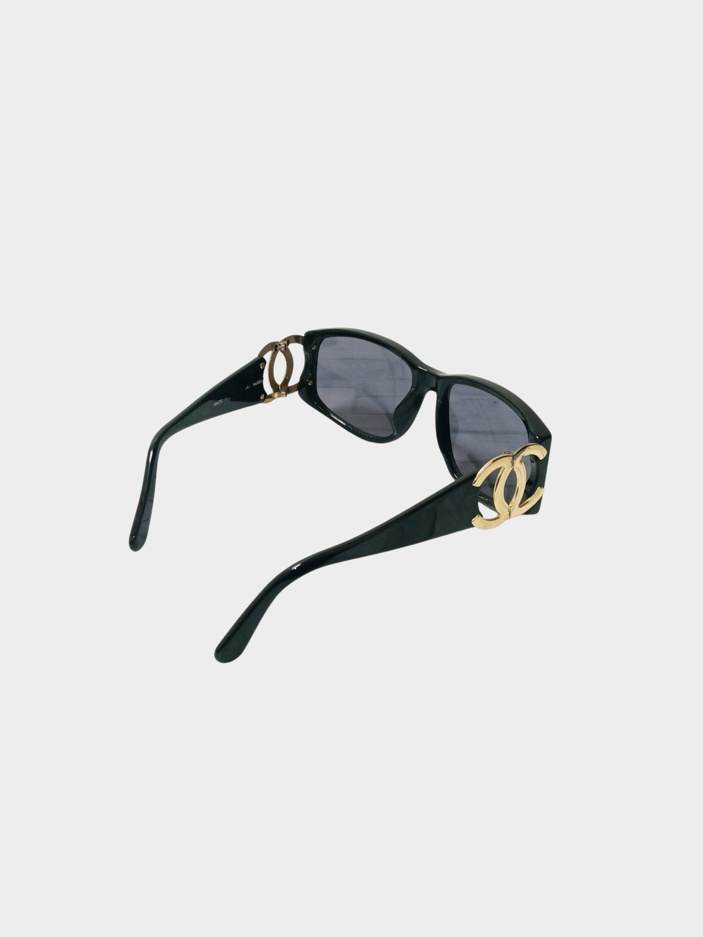 Chanel 2000s Black CC Rectangular Cat Eye Sunglasses