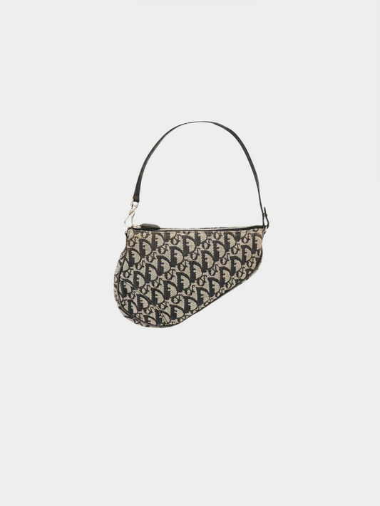 Christian Dior 2000s Navy Trotter Canvas Saddle Bag