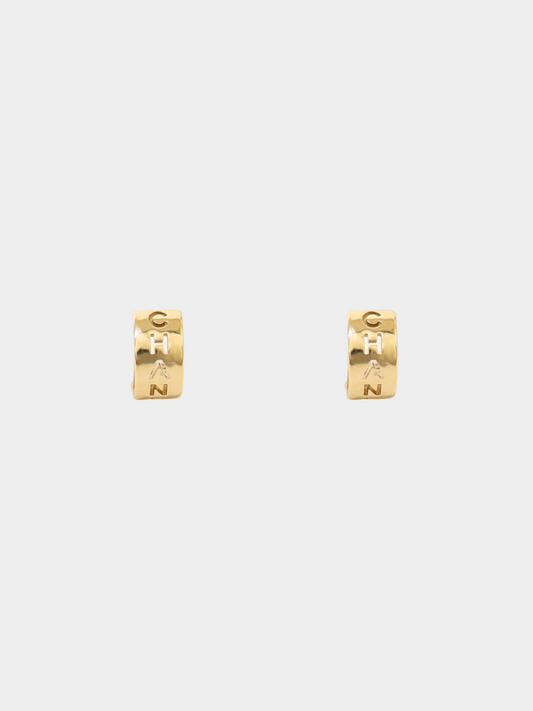 Chanel 2000s Gold Logo Hoop Clip-on Earrings