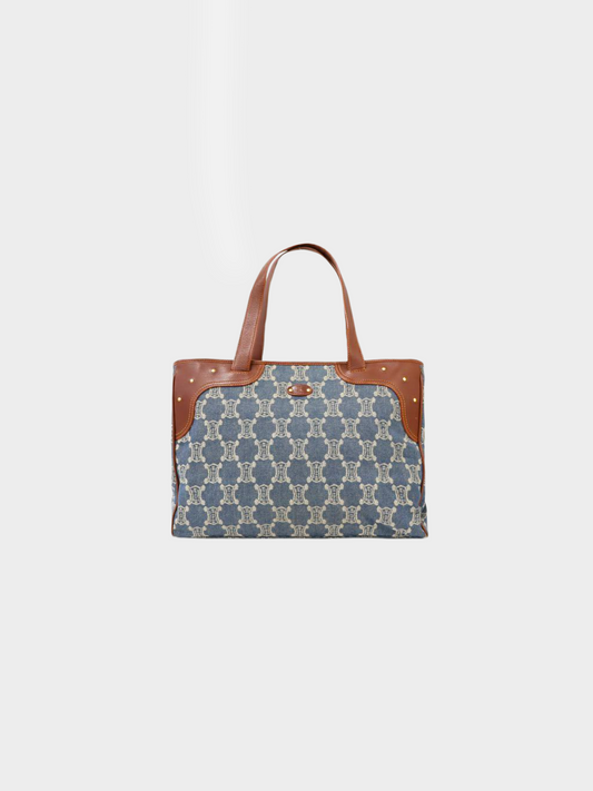 Celine 2000s Blue Denim Monogram Macadam Tote Bag