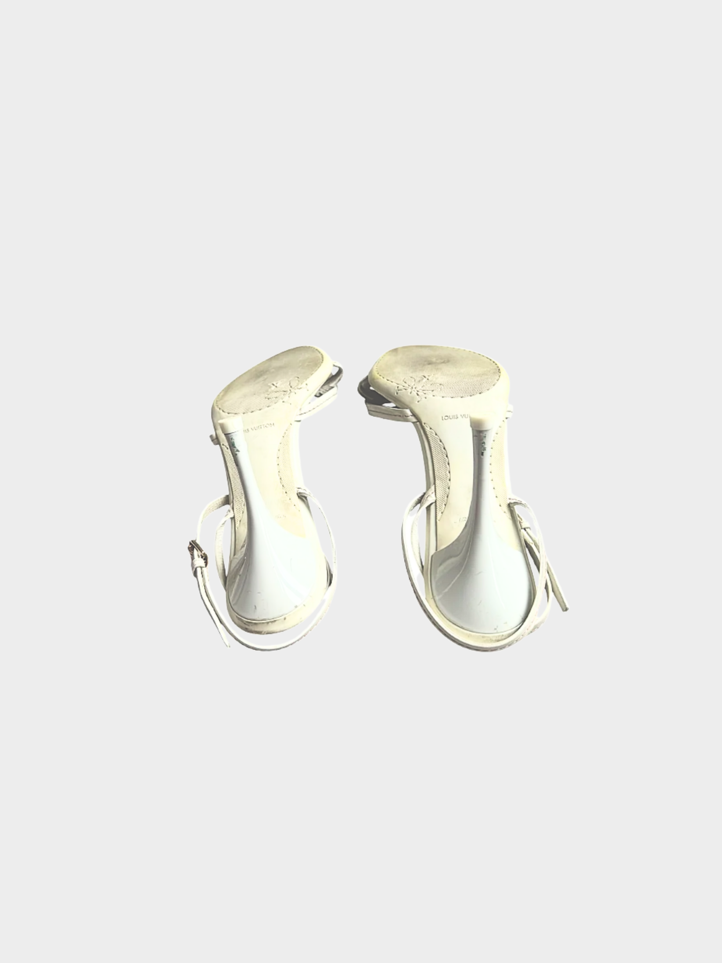 Louis Vuitton 2000s White Leather Floral Sandal Heels