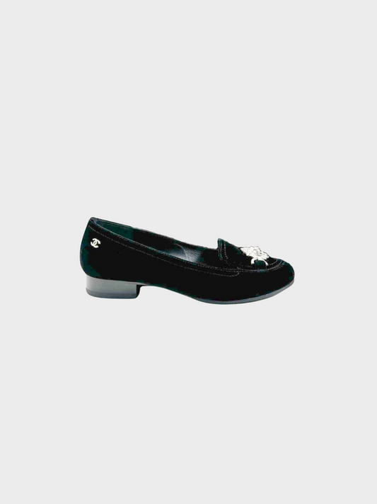 Chanel 1990s Black Velvet Lion Pumps