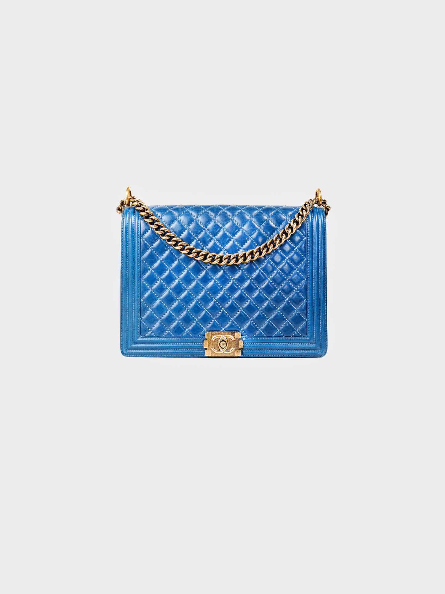 Chanel by Karl Lagerfeld 2012 Blue Quilted Large Boy Chain Shoulder Bag
