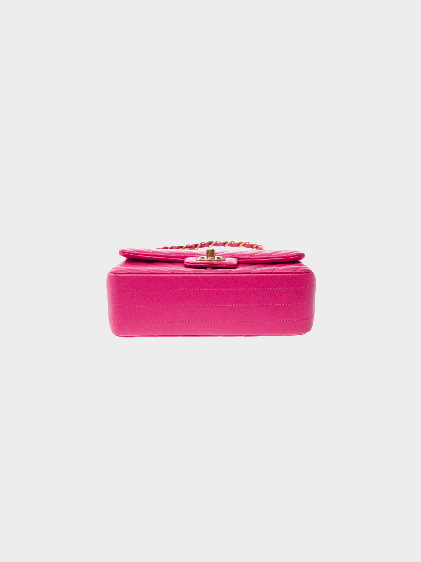 Chanel 2015-2016 Pink Mini Rectangular Classic Chevron Lambskin Single Flap Bag
