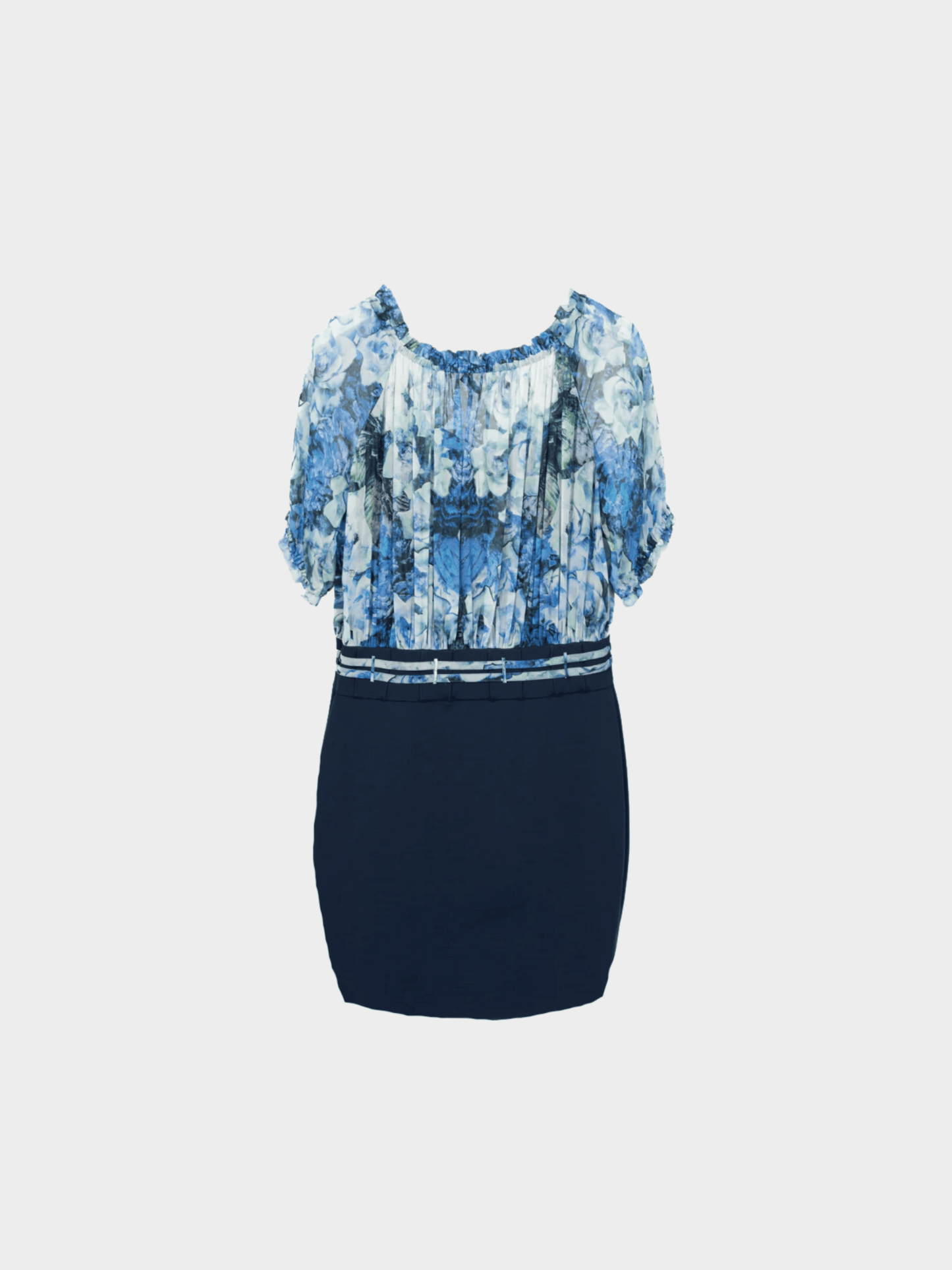 Roberto Cavalli 2011 Blue and Navy Floral-Silk Combo Mini Dress