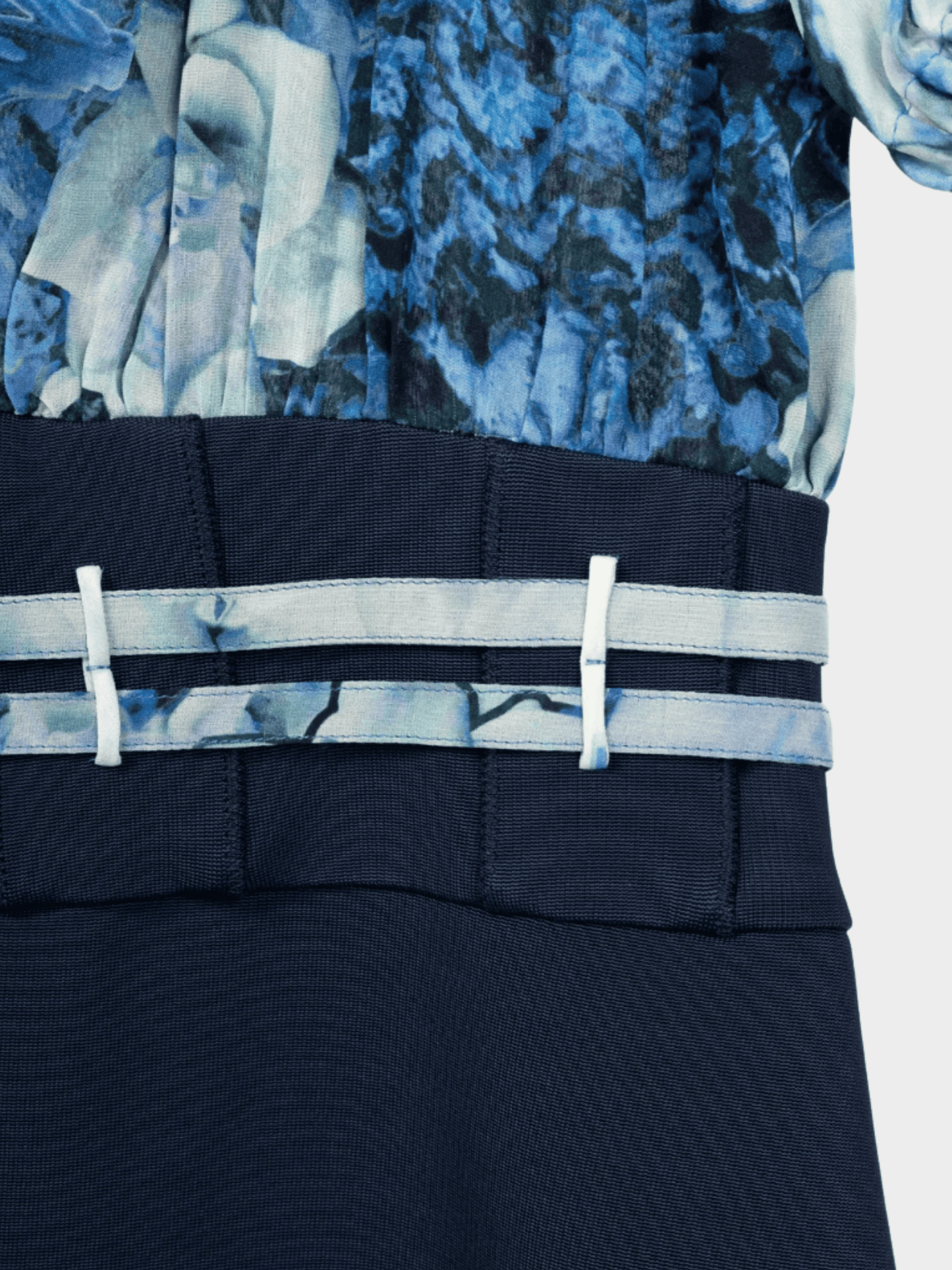 Roberto Cavalli 2011 Blue and Navy Floral-Silk Combo Mini Dress