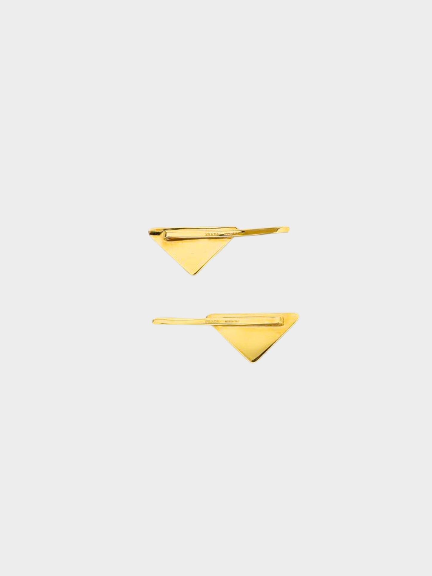 Prada 2010s Black and Gold Triangle Logo Barrette Hair Clip