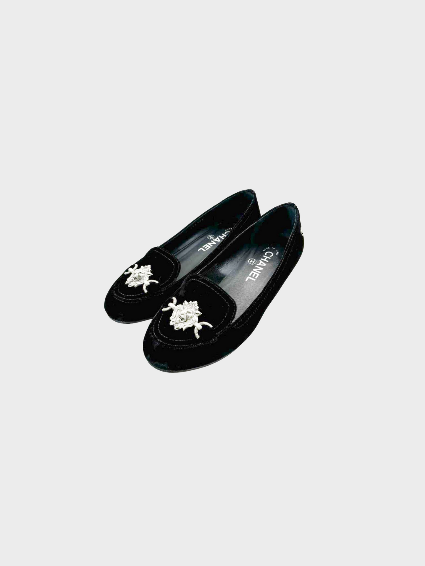 Chanel 1990s Black Velvet Lion Pumps