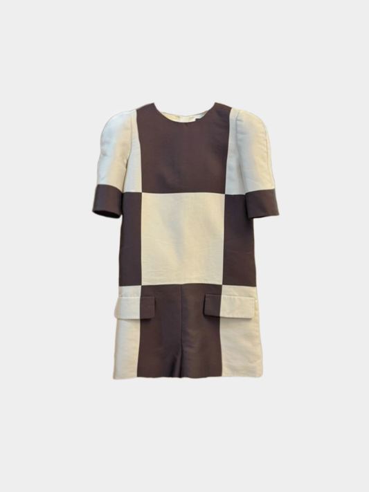 Louis Vuitton 2013 Brown Cream Check-Panel Mini Dress