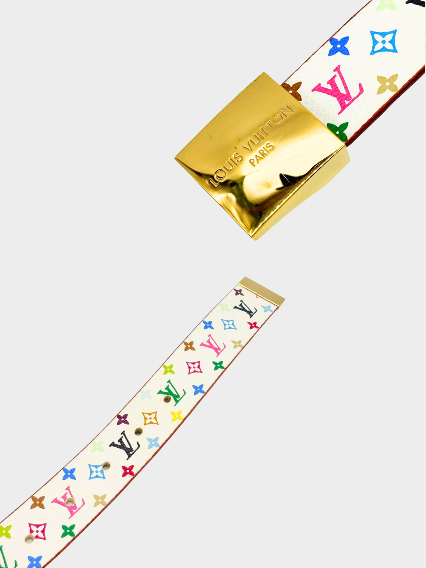 Louis Vuitton 2004 Takashi Murakami White Monogram Santurr Carre Belt