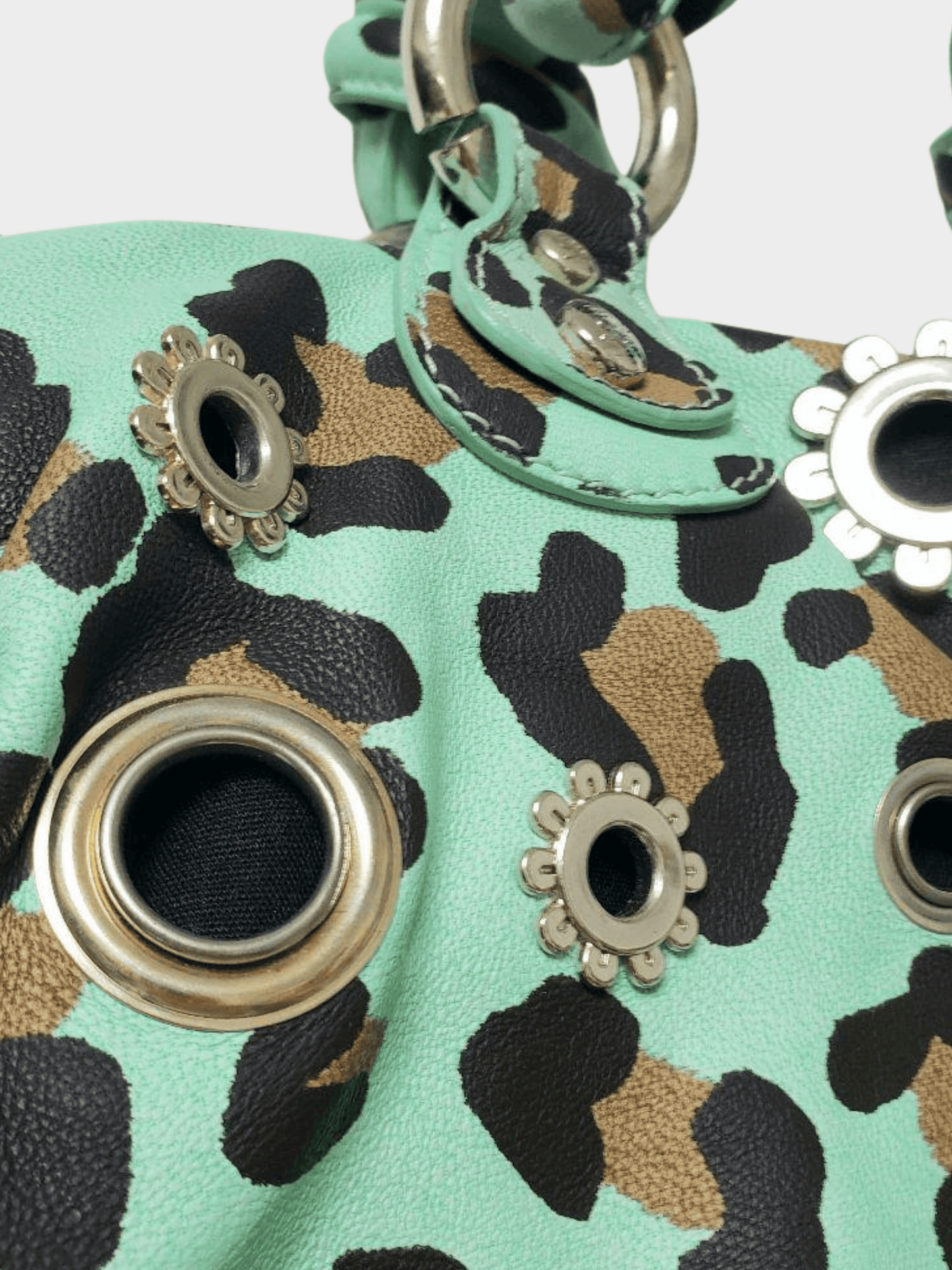Blumarine 2000s Green Leopard Print Handbag