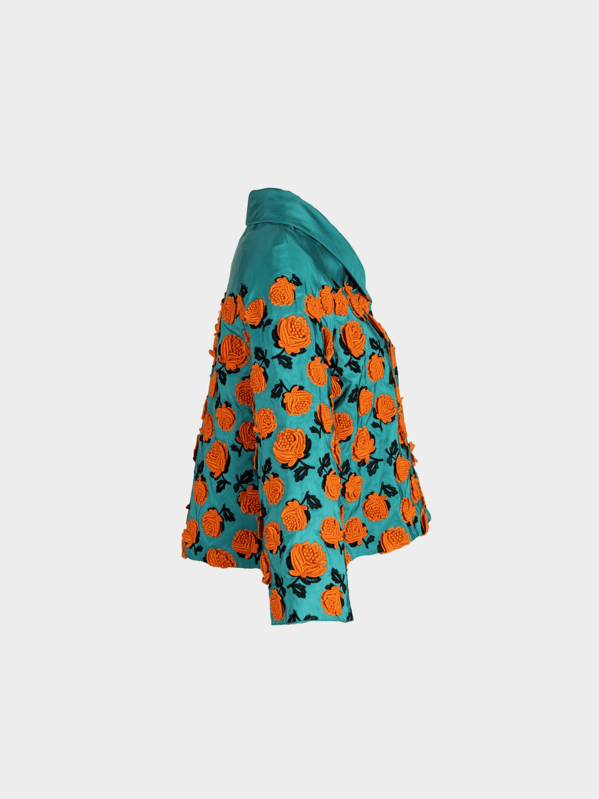 Prada SS 2012 Turquoise Silk Taffeta Floral Applique Jacket