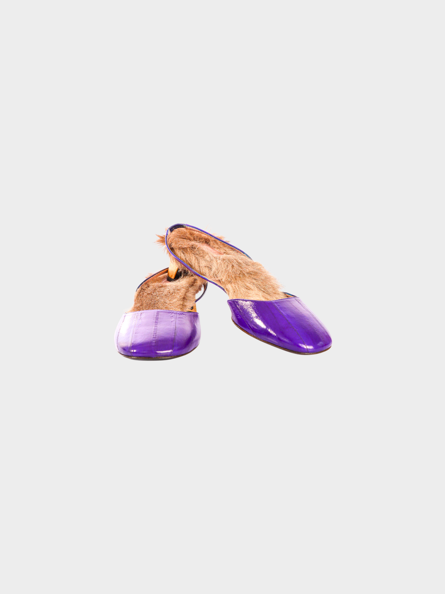 Gucci FW 2015 Purple Arielle Eel Leather Fur Rhinestone Pumps