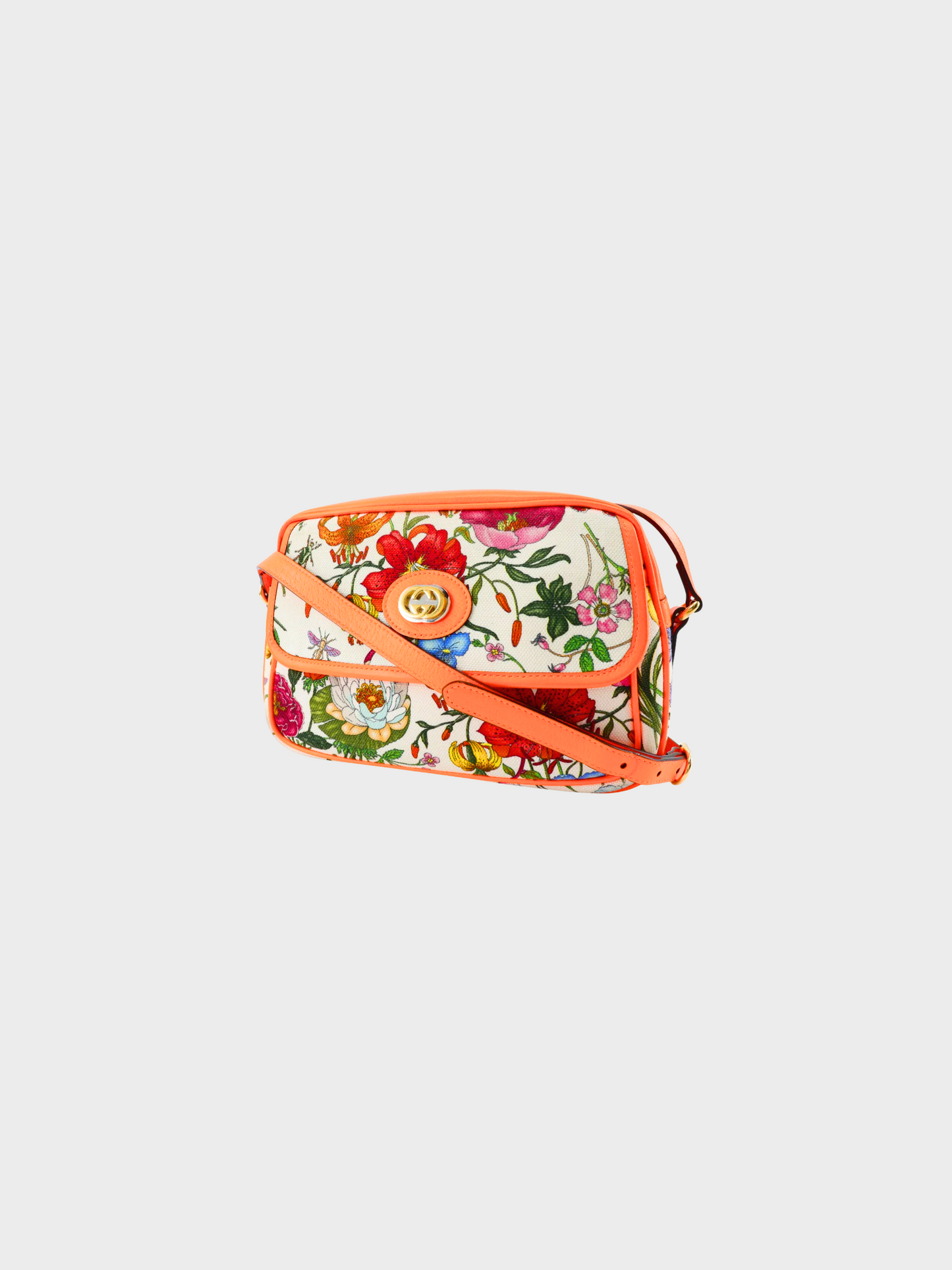 Gucci 2010s Orange GG Flora Shoulder Bag