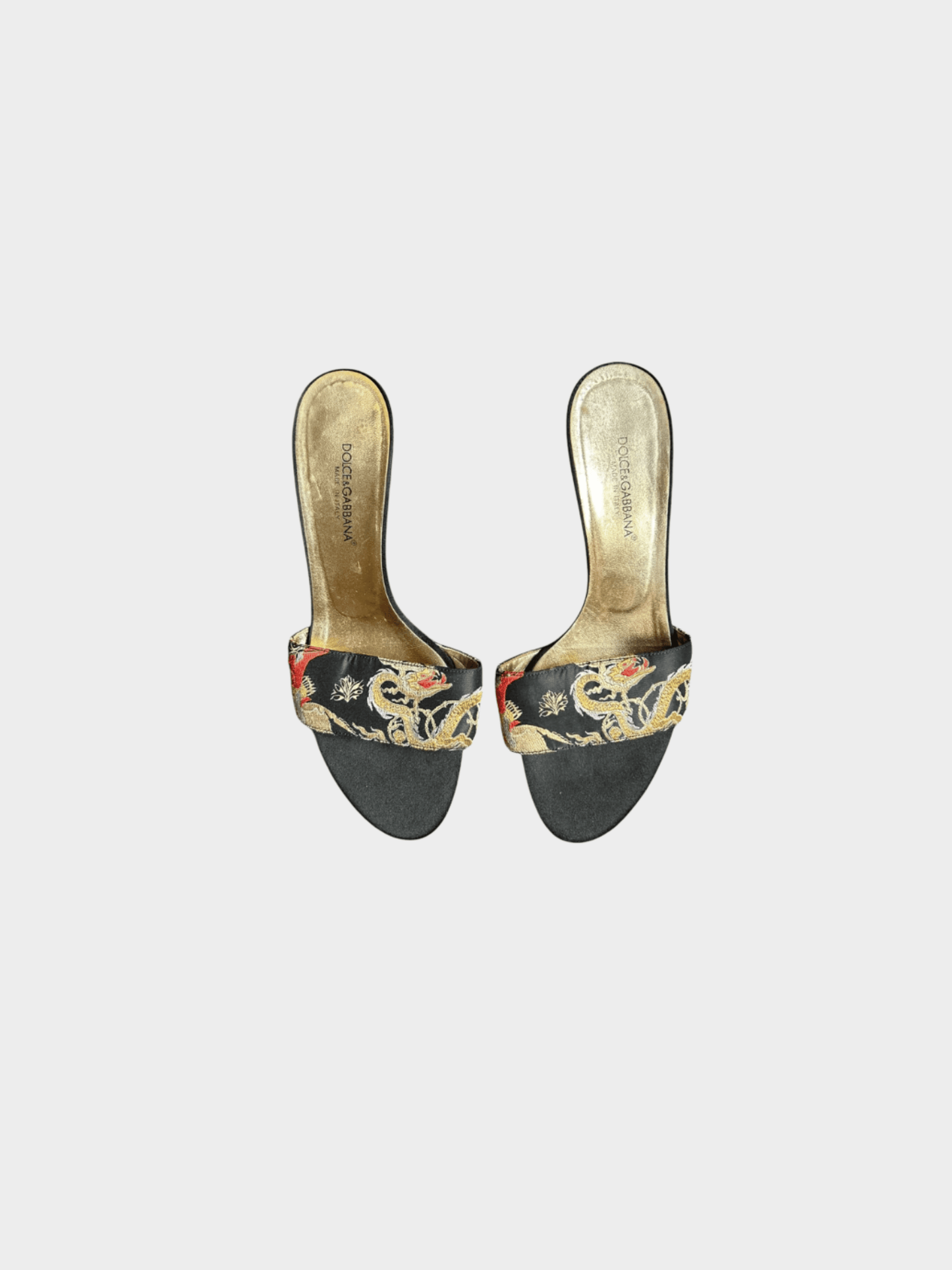 Dolce and Gabbana 2000s Black Satin Embroidered Kitten Heels