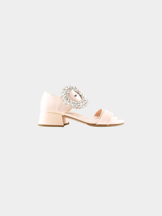 Miu Miu 2010s Pink Satin Bijoux Wedge Sandals