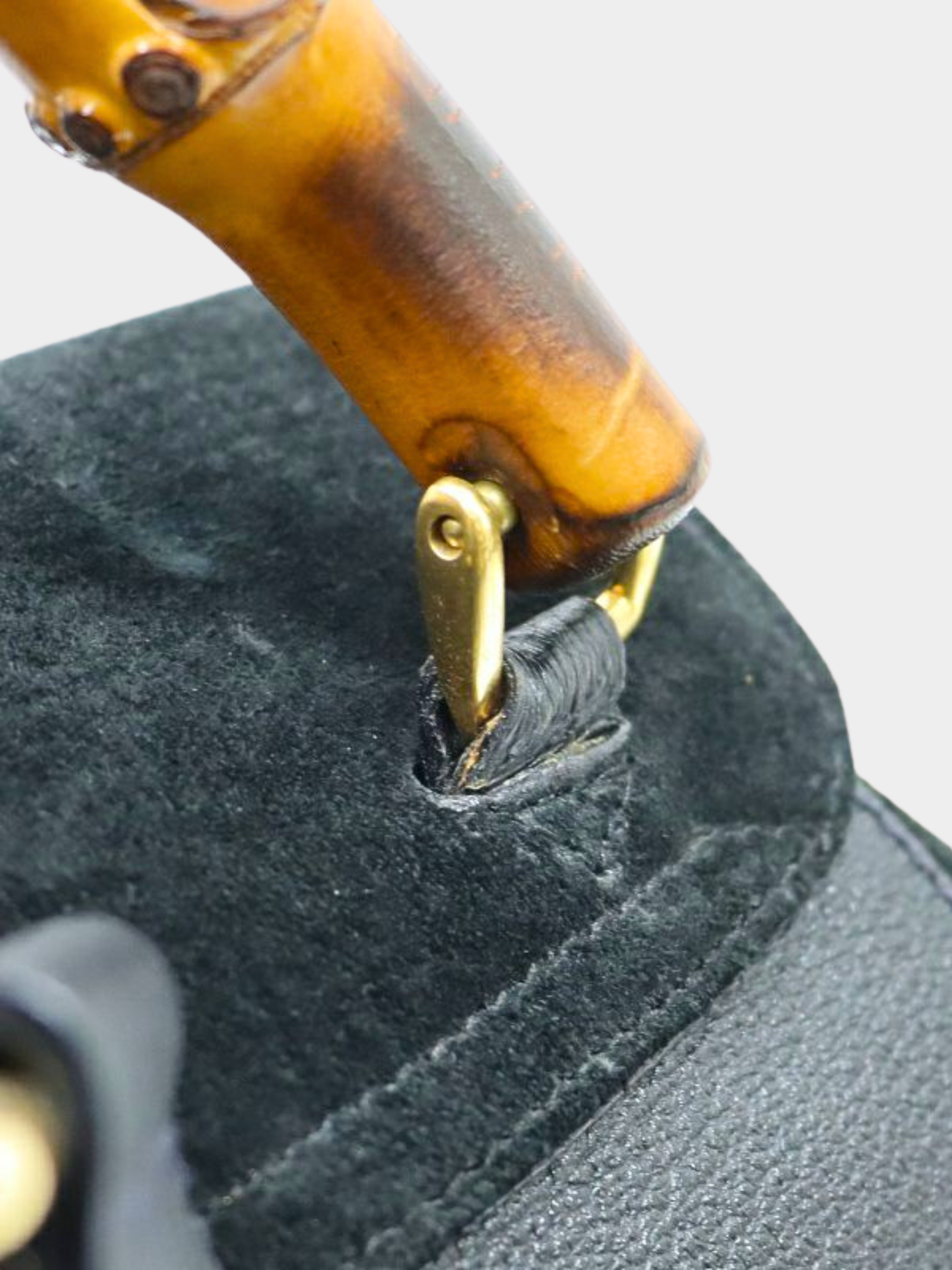 Gucci 2000s Black Suede Leather Bamboo Backpack